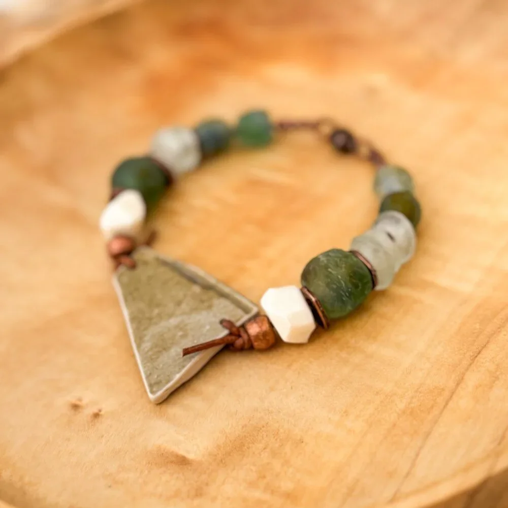 Handmade repurposed boho chunky bracelet - Picture 2 of 9